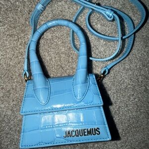 Jacquemus Baby Le Chiquito Croc-Embossed Mini Bag in Sky Blue
